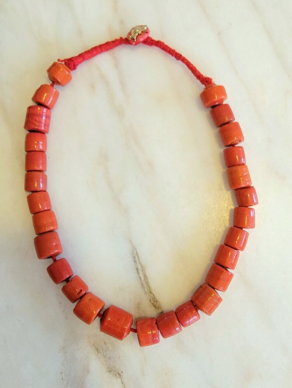 Vintage Indian Devotional Red Coral Choker | Pressed Moonga Beads · Surya Sun